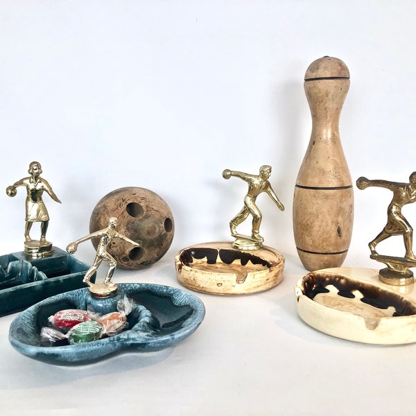 Vintage Ceramic Bowling Trophy Ashtray / Bowling League Award / Blue Mountain Pottery Vintage Ashtray / Mens & Ladies Vintage Bowling Tropy