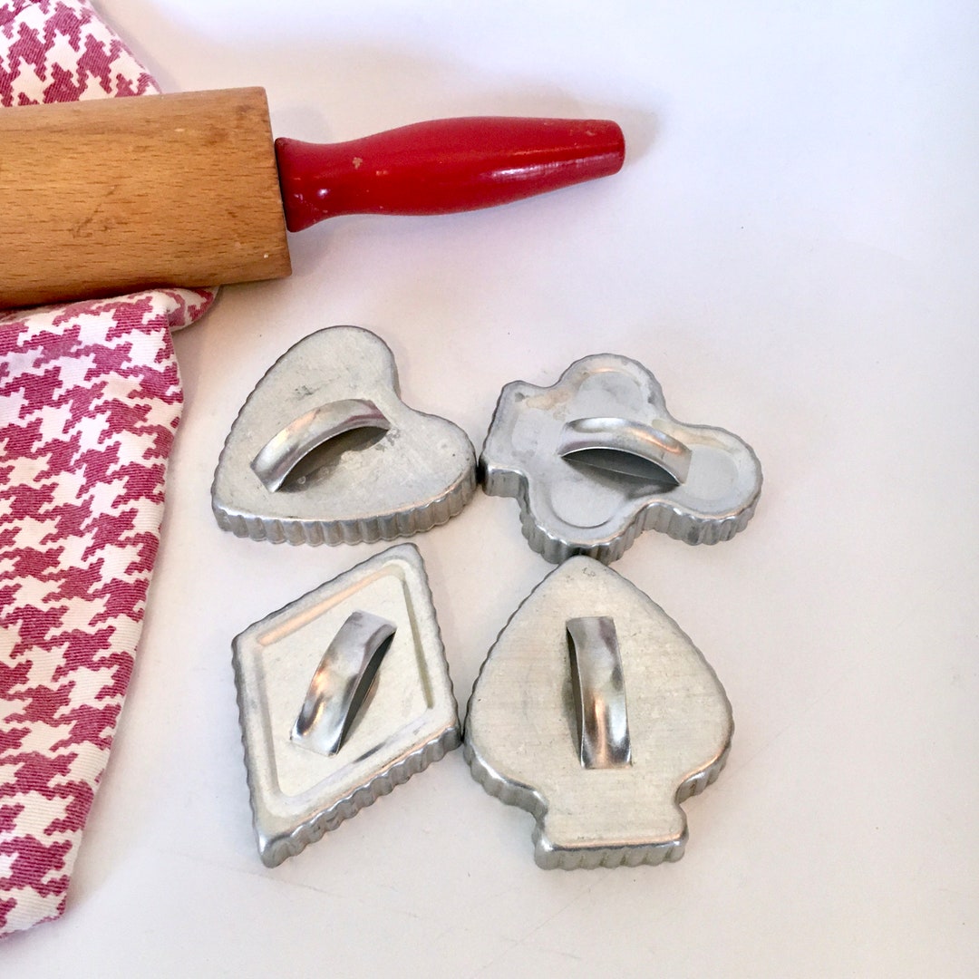 Four 4 Vintage Aluminum Cookie Cutters / Bridge Mix Cookie Cutters