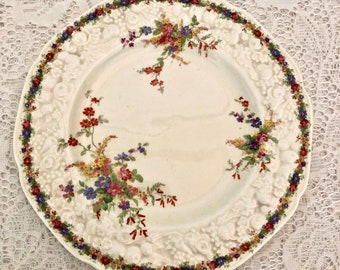 Two Crown Ducal Florentine Chatham 7" Dessert or, Side Plate / Floral Embossed Plate / Wedding Dishes / Hostess Gift / Vintage Floral Dishes