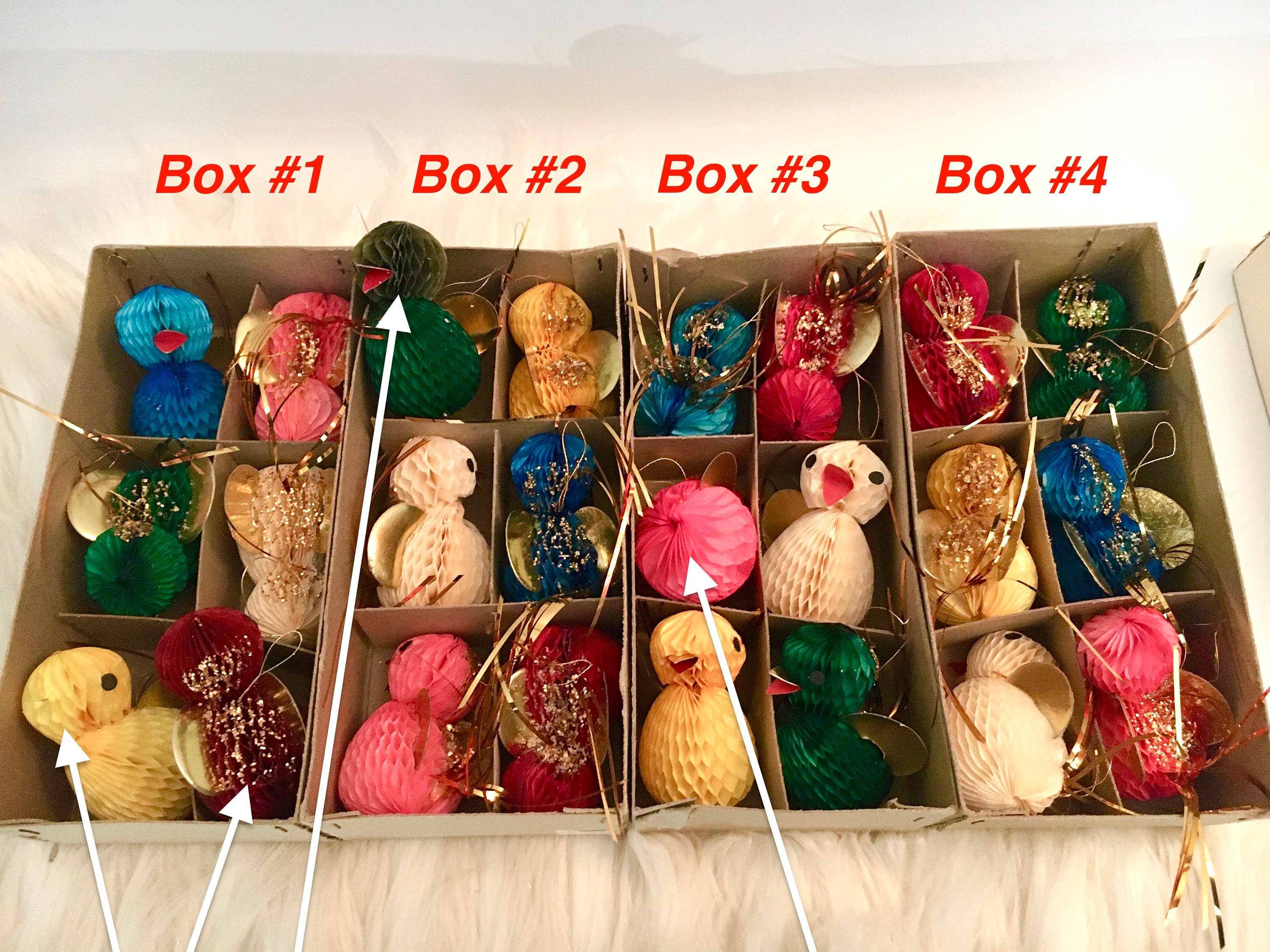 6 Multi Color Honeycomb Tissue Paper Ornaments / Vintage