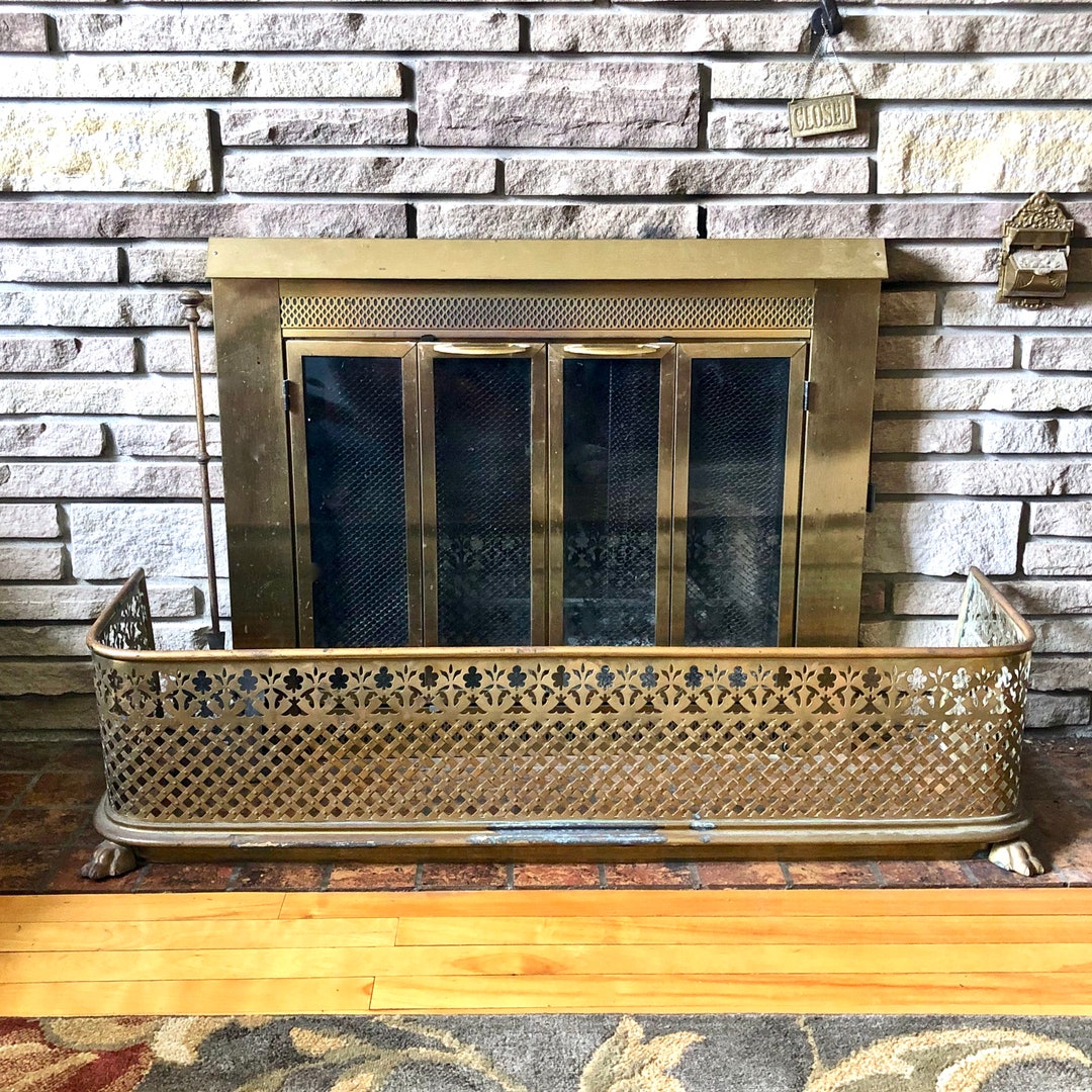 Brass Latticework Fireplace Fender With Claw Feet & Shovel / Etsy