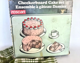 Vintage Roscan Checkerboard Cake Pan Set / Specialty 3 Layer Cake Pans / Made in Germany / Original Box / Foodie Tools / Tiered Fancy Cakes