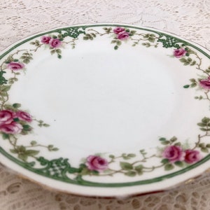 Aynsley Bone China 6 1/8 Side Plate / Pink Wild Roses Green Scrollwork Band / Trinket Dish / Bathroom Soap Dish / Ring Dish / Change Dish image 3