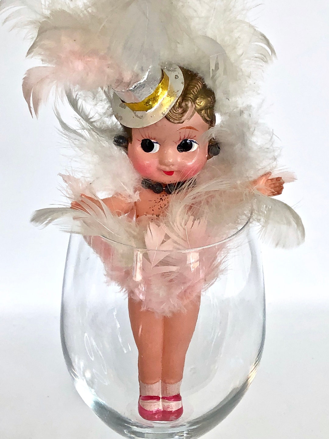 40s Celluloid Doll / Retro Carnival Prize / Novelty Toy / Celluloid Show Girl / Kewpie Doll