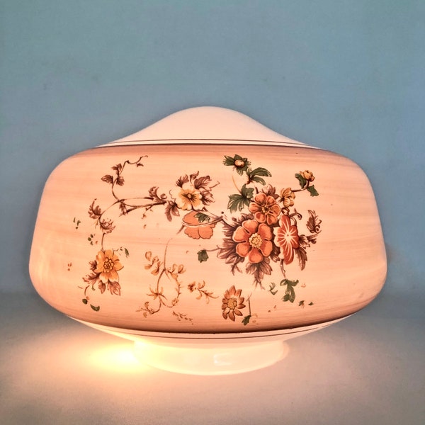 Vintage Milk Glass Lamp Shade with Floral Motif / 8.5" Replacement Glass Light Shade / 3.75" Fitter /  Salvage Lighting / Retro Glass Globe