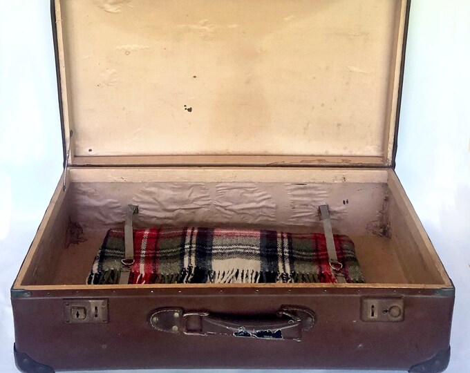 Vintage Hulshof Cardboard Suitcase / Leather Corners and Handle