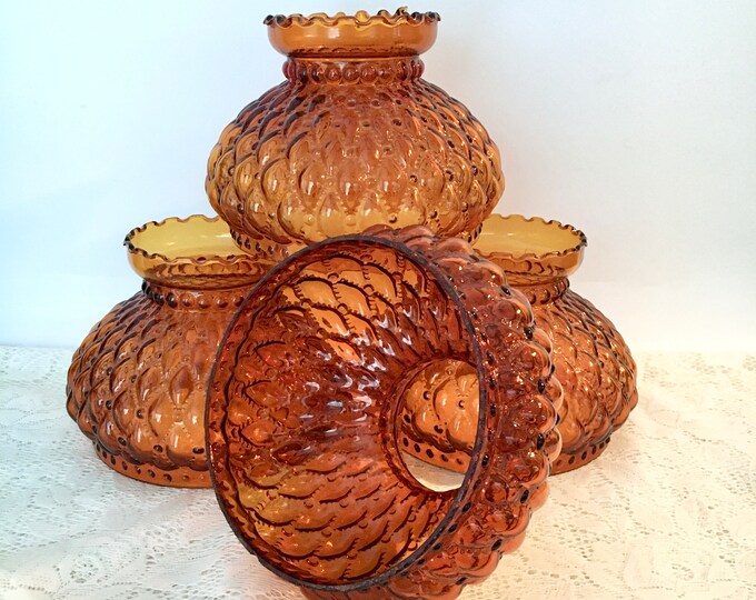 Vintage Amber Glass Lamp Shade / Fenton Amber Hurricane Replacement