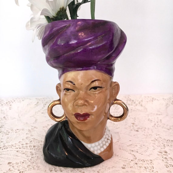 Beautiful Black Woman Head Vase / African Woman Planter / Etsy