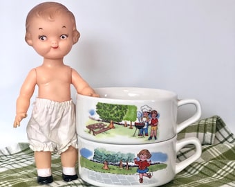 Vintage Pair of Campbells Soup Bowls & Campbells Kid Doll  / Campbells Soup Kids / Campbells Collectibles / Campbells Soup Memorabilia