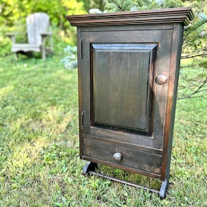Vintage Pine Apothecary Cabinet with Drawer & Towel Bar / Wall Mount Kitchen or Bathroom Storage / Rustic Farmhouse Decor / Made in Canada