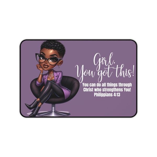 Girl You Got This desk mat - Short Hair - Purple | Desk mat | Black Woman desk mat | Woman desk mat | Inspiration desk mat