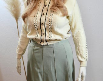 Vintage skirt midi, with wool, panel skirt sage green size 48-50/US 16-18