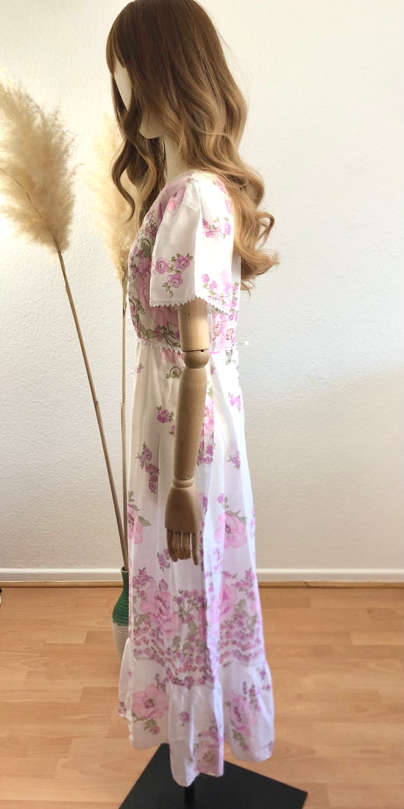 Vintage nightgown 70s flower power white/pink siz… - image 6