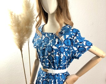 Vintage Sommerkleid 60er Cocktailkleid blau/weiß Gr. 38-40/US 6-8