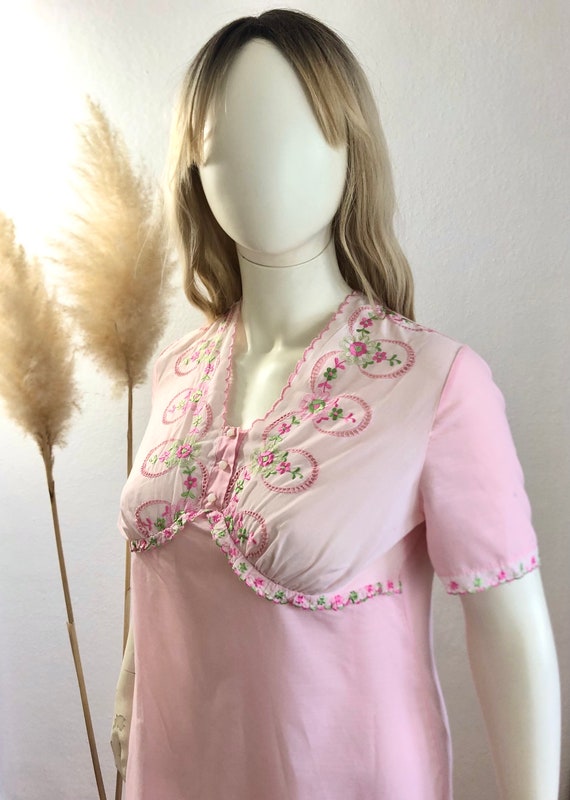 Vintage Nachthemd 70er flower power rosa Gr. 44-46