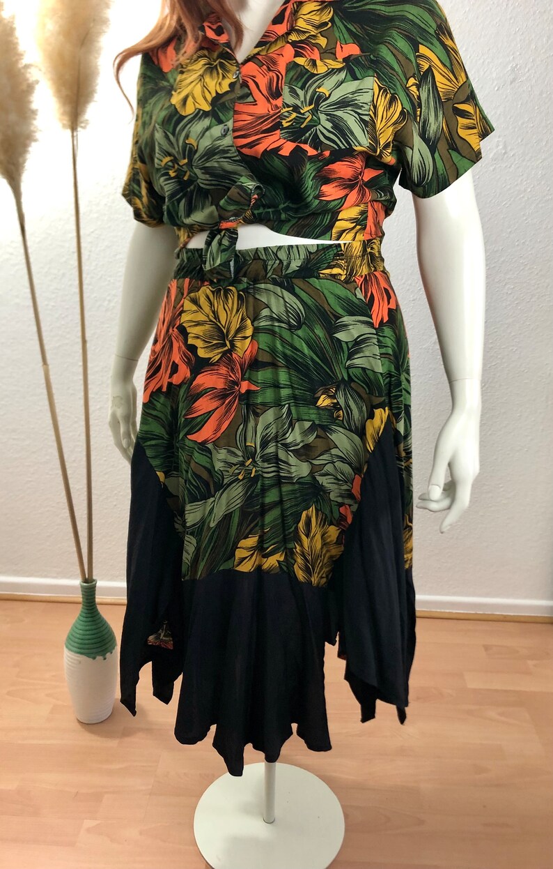 Vintage rok Hawaiiaans patroon viscose, zomerrok, hippiestijl maat. 46-48/Amerikaanse maat 14-16 afbeelding 3