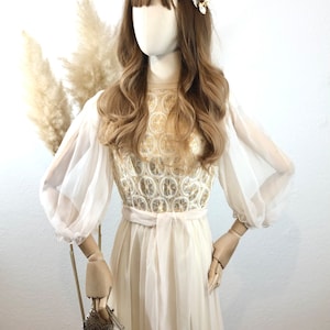 Vintage evening dress wedding dress beige/gold size 32-34/ US 0-2