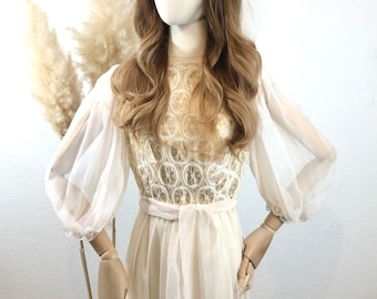 Vintage evening dress wedding dress beige/gold size 32-34/ US 0-2