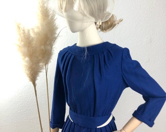 Vintage Wollkleid Kleid Cocktailkleid blau mit Gürtel Gr. 34-36/US 2-4