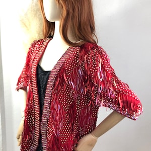 Vintage AUGUSTAT Blazer Fringe Jacket Disco Sequins Size M 38-40/US 6-8