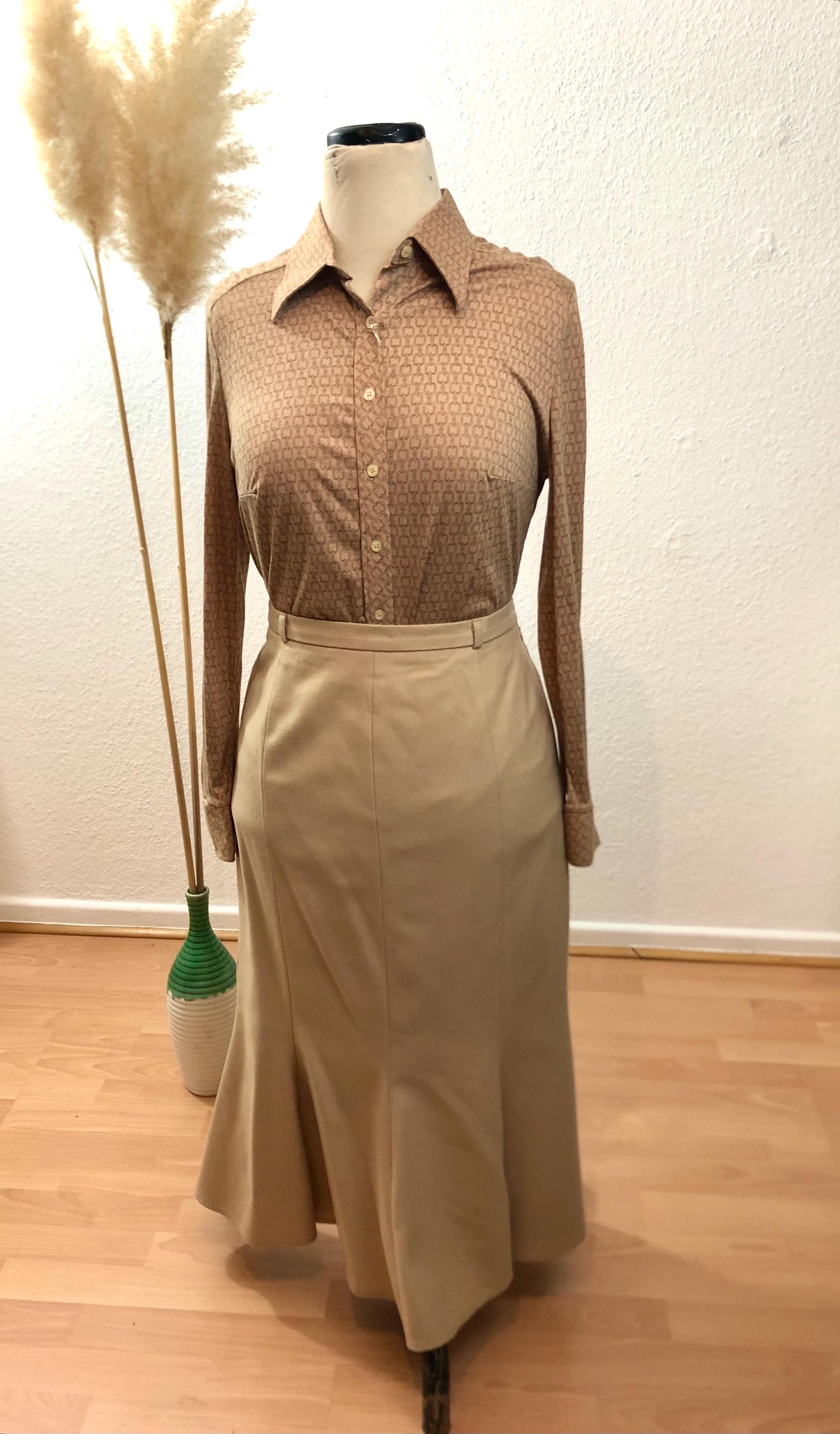 Vintage Wool Skirt Godets Autumn Winter Skirt Beige 44/US