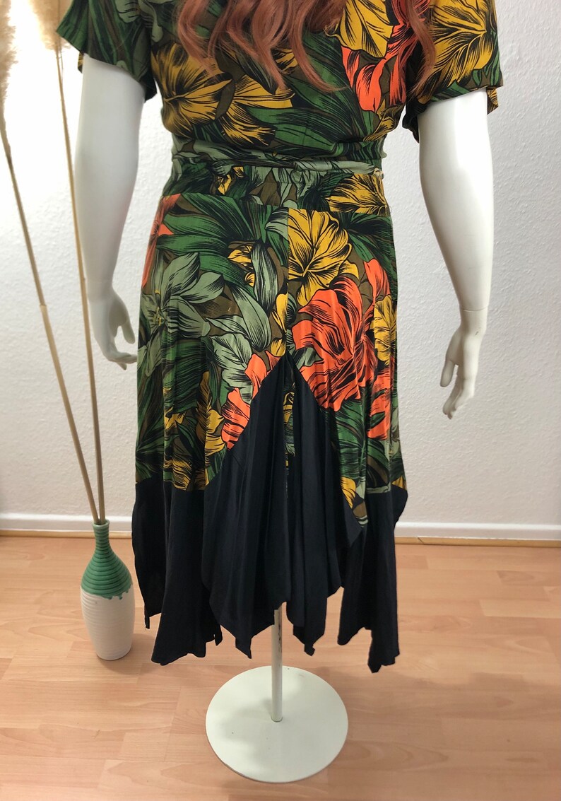 Vintage rok Hawaiiaans patroon viscose, zomerrok, hippiestijl maat. 46-48/Amerikaanse maat 14-16 afbeelding 7