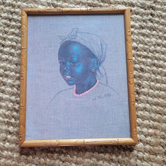 Rare W.M. Otto Original Framed Print Bamboo Frame Retro Lithograph