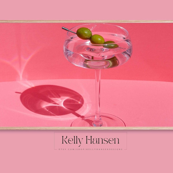 Samsung Frame TV Art | Bold Martini Cocktail With Olives in Palm Springs | Hot Pink Editorial Photography Digital Download Art