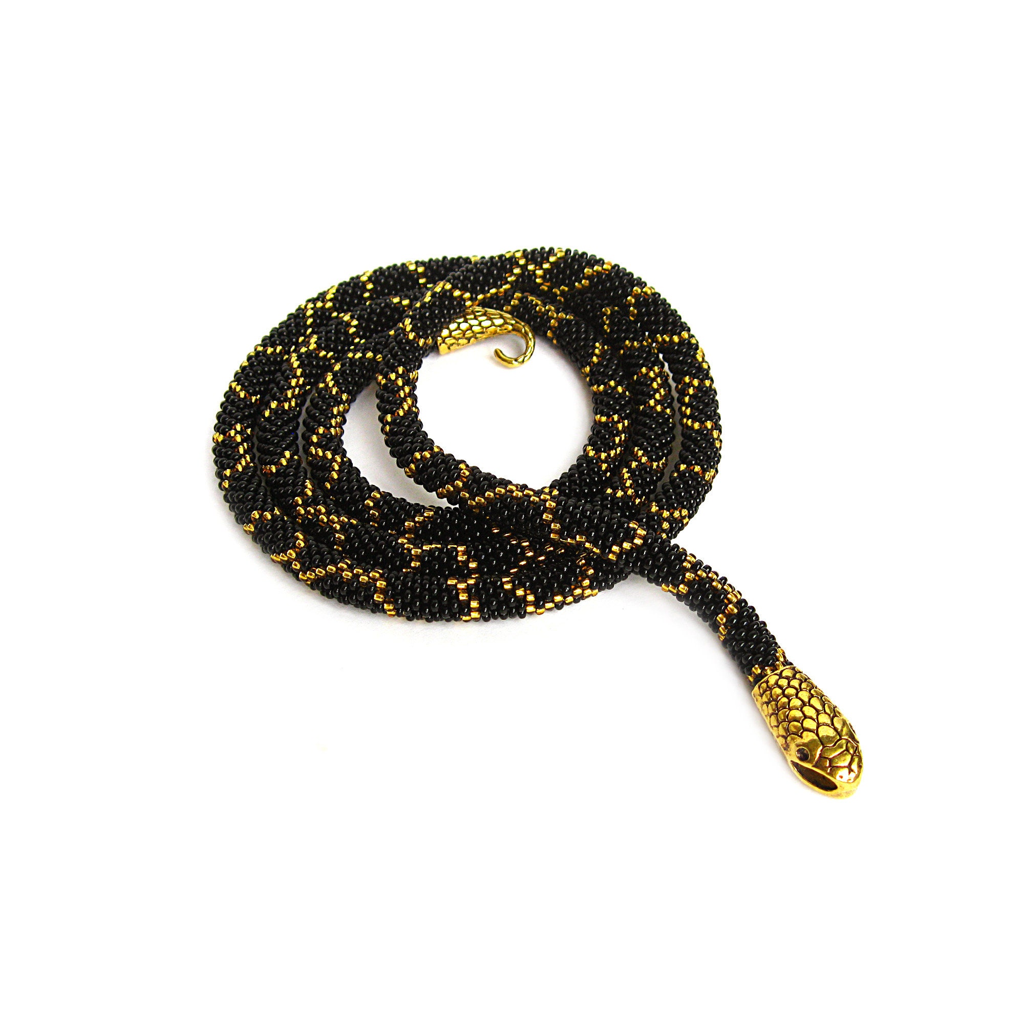 Beaded Black Snake Necklace Gold Black Snake Ouroboros Day | Etsy