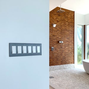 6 Gang: Custom Labeled Metal Switch Plate Cover for Rocker switches,  Modern, Contemporary Designed & available in 5 finishes.