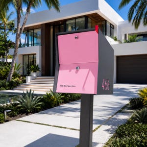 UpTown Pakketbox in GESTRUCTUREERD GRIJS METALLIC, Afsluitbare Brievenbus: Pakketinleverbox in Mid-Century Modern stijl