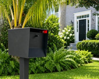 Quick-Ship Modern Mailbox: Textured Black Aluminum UptownBox