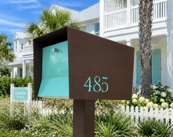 UpTown Box in TEXTURED Coco Nut Brown: is a  Contemporary Retro Designed Post Mounted Mailbox.