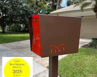 UpTown Package Box in Mid-Century Modern Locking Mailbox: COCO NUT Package Dropbox