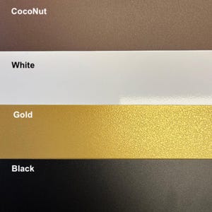 May include: Four color swatches of paint samples. The colors are CocoNut, White, Gold, and Black.