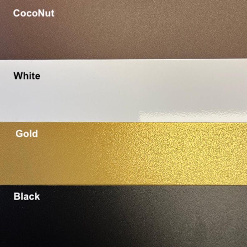 May include: Four color swatches of paint samples. The colors are CocoNut, White, Gold, and Black.