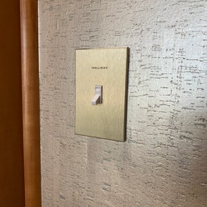 1 Gang:  Custom Labeled Metal Switch Plate Cover for Toggle switches,  Modern, Contemporary Designed & available in 5 finishes.
