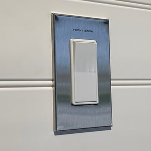 1 Gang:  Custom Labeled Metal Switch Plate Cover for Rocker switches,  Modern, Retro Designed & available in 5 finishes.
