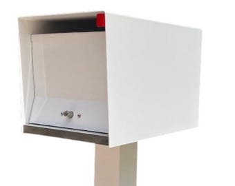 Quick-Ship Modern Mailbox: White Aluminum & Stainless Steel UptownBox
