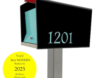 UpTown Box in TEXTURED MATT BLACK,  Midcentury Modern Contemporary Retro Designed Optional Locking Post Mounted Mailbox.