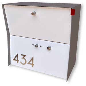 RetroBox Locking Small Package Wall Mounted Mailbox in Textured Gray is a Midcentury Modern Contemporary Retro Designed Box