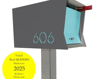 RetroBox in GRAY: is a Midcentury Modern Contemporary Retro Designed Optional Locking Post Mounted Mailbox