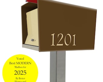 UpTown Box in Coco Nut Brown Mailbox: Midcentury Modern Locking Post Mount