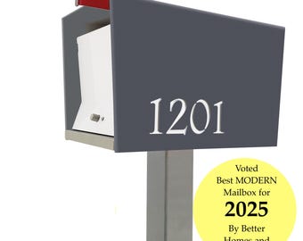 UpTown Box in GRAY,  Midcentury Modern Contemporary Retro Designed Optional Locking Post Mounted Mailbox.