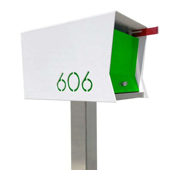 Retrobox In Arctic White And Emerald Green Front And Back Door Retrobox Is A High End Mid Century Modern Inspired Mailbox