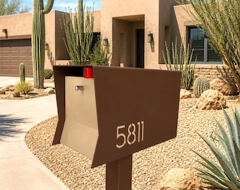 RetroBox in TEXTURED Coco Nut Brown: is a  Contemporary Retro Designed Post Mounted Mailbox.