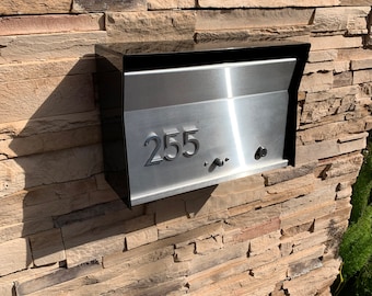 RetroBox Locking Wall Mounted Mailbox in BLACK , Midcentury Modern Contemporary Retro Designed