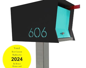 RetroBox in SCHWARZ: ist ein moderner zeitgenössischer Retro-Briefkasten aus der Mitte des Jahrhunderts.