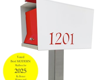 UpTown Box in WHITE,  Modern Contemporary Designed, Optional Locking Post Mounted Mailbox.