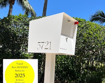 UpTown Package Box in Arctic White Locking Mailbox: Mid-Century Modern Package Dropbox